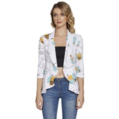 Bee Art Pattern Design Wallpaper Background Print Women s 3/4 Sleeve Ruffle Edge Open Front Jacket by uniart180623