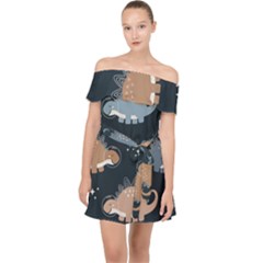 Dino Art Pattern Design Wallpaper Background Off Shoulder Chiffon Dress by uniart180623