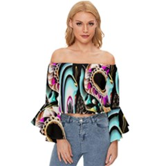 Garden Flower Nature Digital Art Abstract Off Shoulder Flutter Bell Sleeve Top by uniart180623