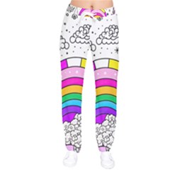 Rainbow Fun Cute Minimal Doodle Drawing Art Women Velvet Drawstring Pants by uniart180623