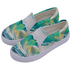 Waves Ocean Sea Tsunami Nautical Art Kids  Canvas Slip Ons by uniart180623