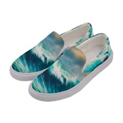 Waves Ocean Sea Tsunami Nautical Painting Women s Canvas Slip Ons by uniart180623