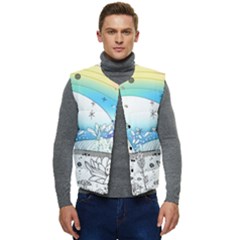 Rainbow Fun Cute Minimal Doodle Drawing Arts Men s Button Up Puffer Vest	 by uniart180623