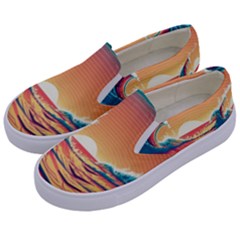Waves Ocean Sea Tsunami Nautical Art Nature Kids  Canvas Slip Ons by uniart180623