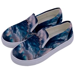 Tsunami Waves Ocean Sea Water Rough Seas Kids  Canvas Slip Ons by uniart180623