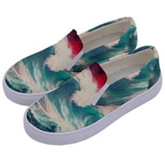 Storm Tsunami Waves Ocean Sea Nautical Nature Painting Kids  Canvas Slip Ons by uniart180623