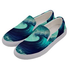 Ai Generated Waves Ocean Sea Tsunami Nautical Fantasy Men s Canvas Slip Ons by uniart180623