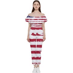 Flag Usa Unite Stated America Bardot Ruffle Jumpsuit by uniart180623