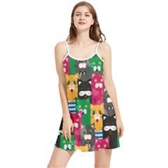 Cat Funny Colorful Pattern Summer Frill Dress by uniart180623