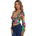 Cat Funny Colorful Pattern Long Sleeve Deep-V Velour Top View2