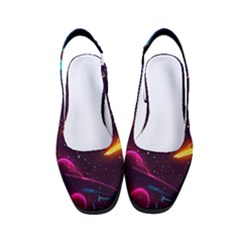 Night Sky Neon Spaceship Drawing Women s Classic Slingback Heels by Ravend