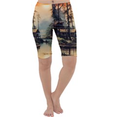 Fantasy Landscape Foggy Mysterious Cropped Leggings  by Ravend