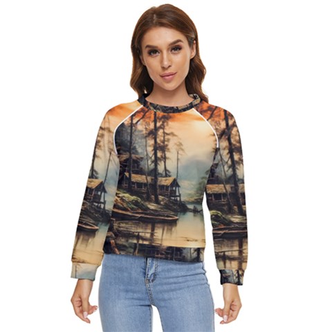 Fantasy Landscape Foggy Mysterious Women s Long Sleeve Raglan Tee by Ravend