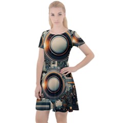 Technology Robot Internet Processor Cap Sleeve Velour Dress  by Ravend