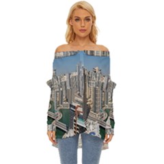 Building Sea Architecture Marina Off Shoulder Chiffon Pocket Shirt by Ravend