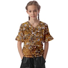 Honey Bee Bees Insect Kids  V-neck Horn Sleeve Blouse by Ravend