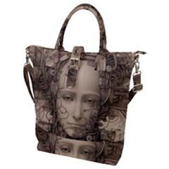 Cyborg Robot Future Drawing Poster Buckle Top Tote Bag by Ravend