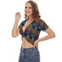 Peacock-feathers-bird-plumage Twist Front Crop Top View2