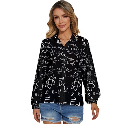 E=mc2 Text Science Albert Einstein Formula Mathematics Physics Women s Long Sleeve Button Up Shirt by uniart180623
