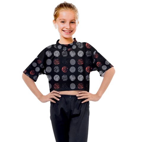 Black And Multicolored Polka Dot Artwork Digital Art Kids Mock Neck Tee by uniart180623
