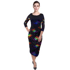 Rainbows Pixel Pattern Quarter Sleeve Midi Velour Bodycon Dress by uniart180623