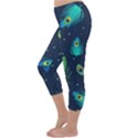 Blue Background Pattern Feather Peacock Capri Winter Leggings  View2