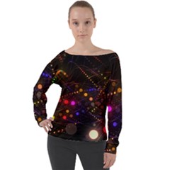 Abstract Light Star Design Laser Light Emitting Diode Off Shoulder Long Sleeve Velour Top by uniart180623