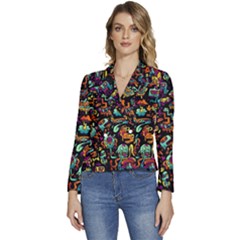 Cartoon Monster Pattern Abstract Background Women s Long Sleeve Revers Collar Cropped Jacket by uniart180623