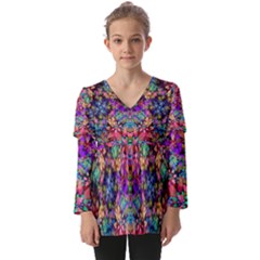 Flower Patterns Abstract Pattern Digital Art Kids  V Neck Casual Top by uniart180623
