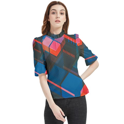 Minimalist Abstract Shaping Abstract Digital Art Frill Neck Blouse by uniart180623