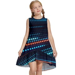 Orange Blue Dot Dots Lines Abstract Digital Art Kids  Frill Swing Dress by uniart180623