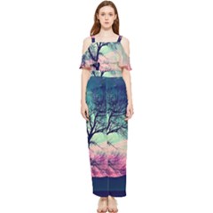 Tree Abstract Field Galaxy Night Nature Draped Sleeveless Chiffon Jumpsuit by uniart180623