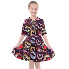 Funny Monster Mouths Kids  All Frills Chiffon Dress by uniart180623