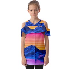 Sun Ultra Artistic 3d Illustration Sunset Fold Over Open Sleeve Top by uniart180623