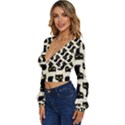Black Cats And Dots Koteto Cat Pattern Kitty Long Sleeve Deep-V Velour Top View2