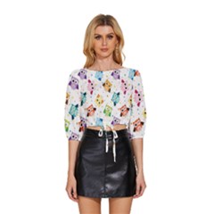 Owl Bird Mid Sleeve Drawstring Hem Top by uniart180623