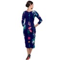 Flowers Pattern Bouquets Colorful Quarter Sleeve Midi Velour Bodycon Dress View2