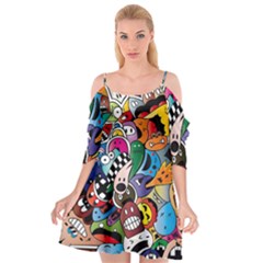 Cartoon Explosion Cartoon Characters Funny Cutout Spaghetti Strap Chiffon Dress by uniart180623