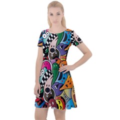 Cartoon Explosion Cartoon Characters Funny Cap Sleeve Velour Dress  by uniart180623