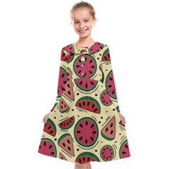 Watermelon Pattern Slices Fruit Kids  Midi Sailor Dress by uniart180623