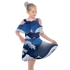 The Great Wave Off Kanagawa Kids  Shoulder Cutout Chiffon Dress by Grandong