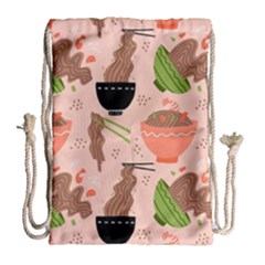 Doodle Yakisoba Seamless Pattern Background Cartoon Japanese Street Food Drawstring Bag (large) by Grandong