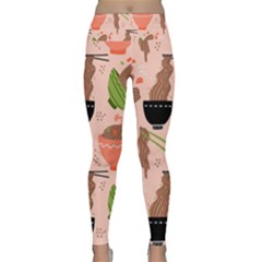 Doodle Yakisoba Seamless Pattern Background Cartoon Japanese Street Food Lightweight Velour Classic Yoga Leggings by Grandong