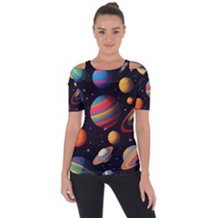 Planet Star Fantasy Shoulder Cut Out Short Sleeve Top by Simbadda