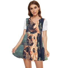 Crazy Cat Selfie Run Time Travel Can Be Dangerous Cat Love Tiered Short Sleeve Babydoll Dress by shoopshirt