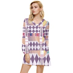 Abstract Shapes Colors Gradient Tiered Long Sleeve Mini Dress by Simbadda