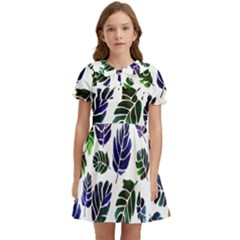 Leaves Watercolor Ornamental Decorative Design Kids  Bow Tie Puff Sleeve Dress by Simbadda
