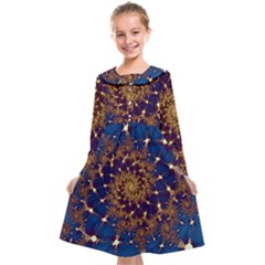 Fractal Spiral Art Pattern Blue Design Kids  Midi Sailor Dress by Simbadda