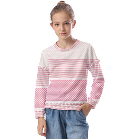 Background Pink Beige Decorative Texture Craft Kids  Long Sleeve Tee With Frill  by Simbadda