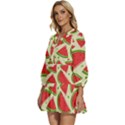 Cute Watermelon Seamless Pattern V-Neck Placket Mini Dress View2